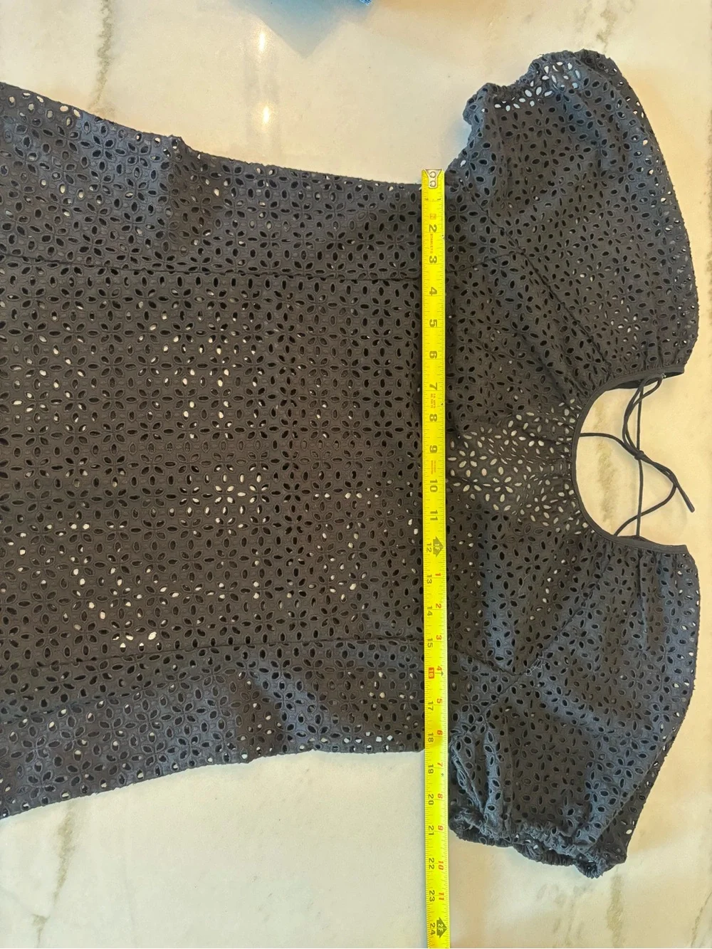 J. Crew Black Eyelet Mesh Cotton Puff-Sleeve Flowy Blouse Size 8